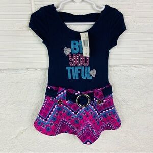 NWT Lilt Navy and Pink Bejeweled beautiful floral 70S groovy style Dress 2T